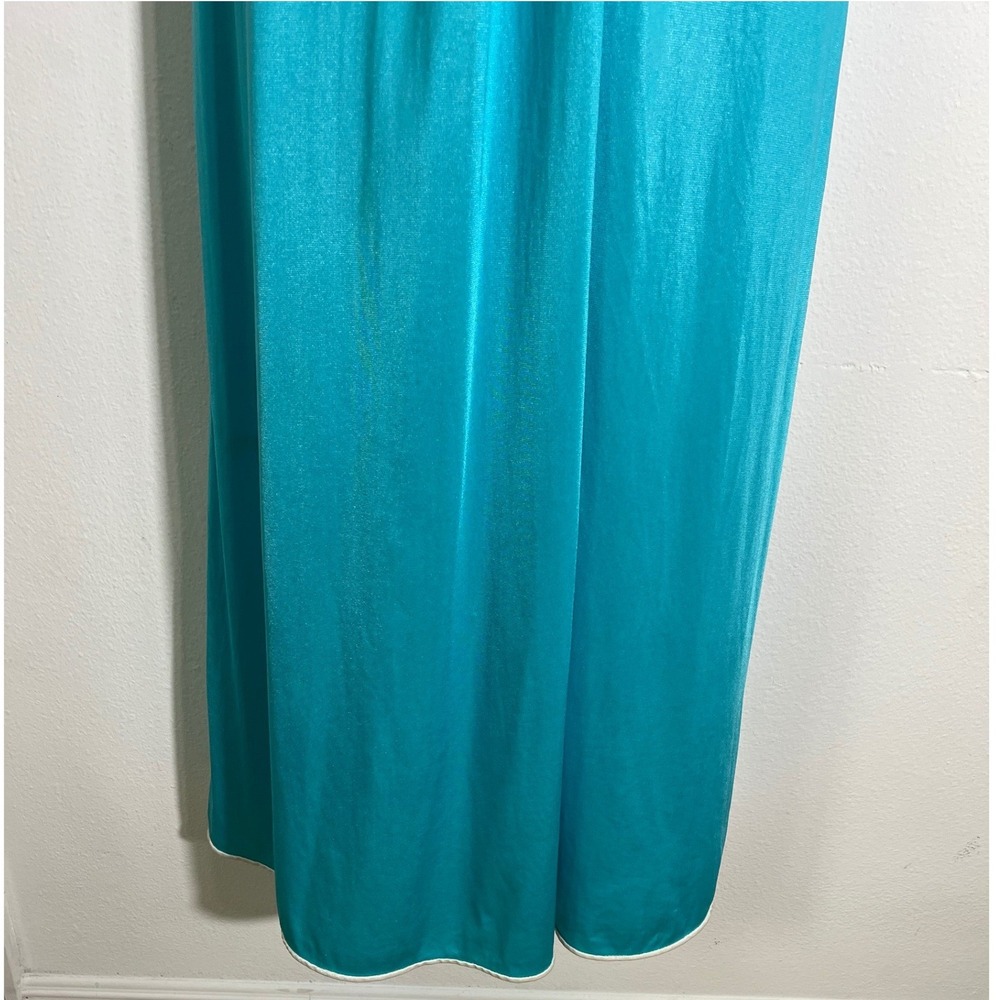 VINTAGE 1960s VASSARETTE Turquoise Satin Nightgown Maxi Slip Dress - Picture 7 of 11